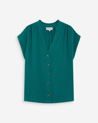 Camisa de gasa de algodón manga corta emeraude Wesra