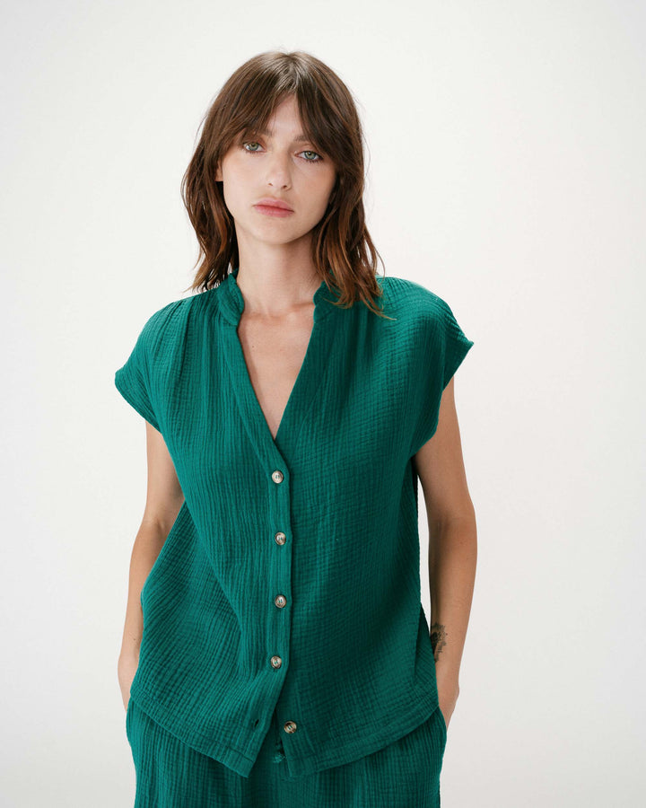 Camisa de gasa de algodón manga corta emeraude Wesra