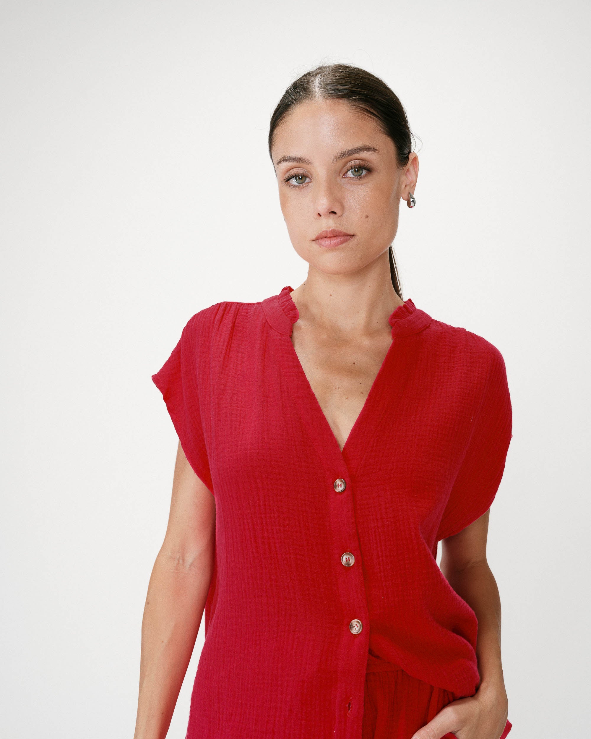 Short sleeve cotton gauze shirt fuchsia Wesra