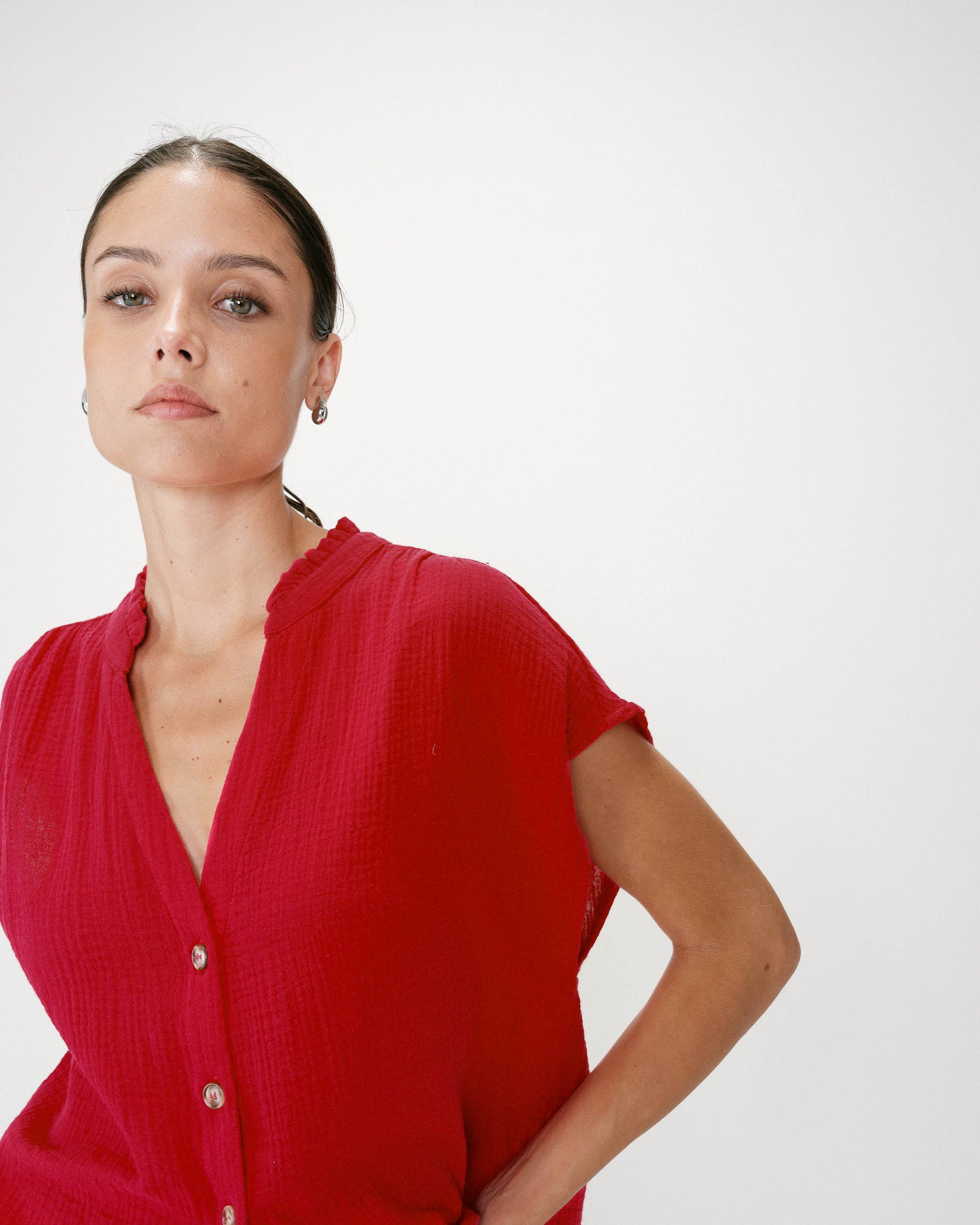 Short sleeve cotton gauze shirt fuchsia Wesra