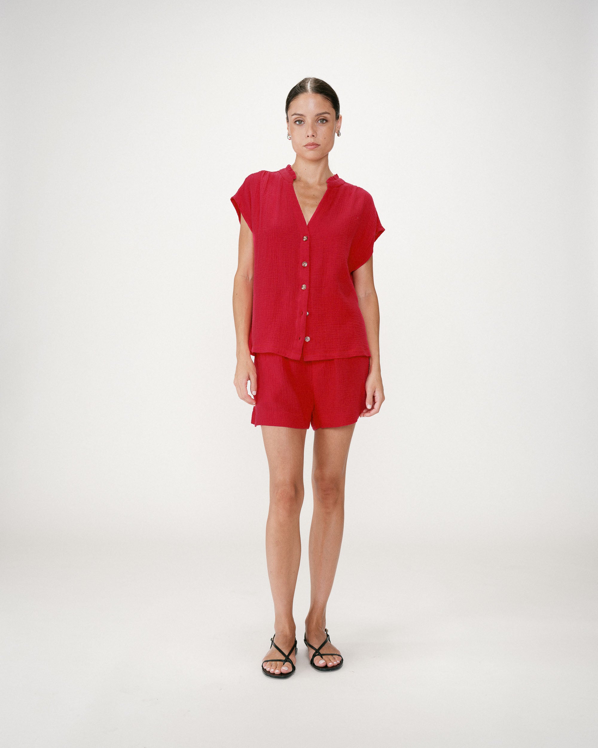 Short sleeve cotton gauze shirt fuchsia Wesra