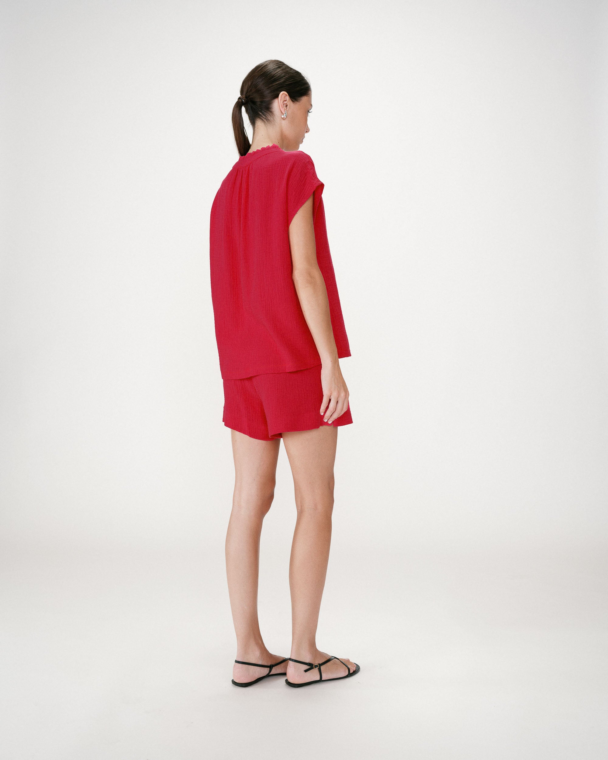 Short sleeve cotton gauze shirt fuchsia Wesra