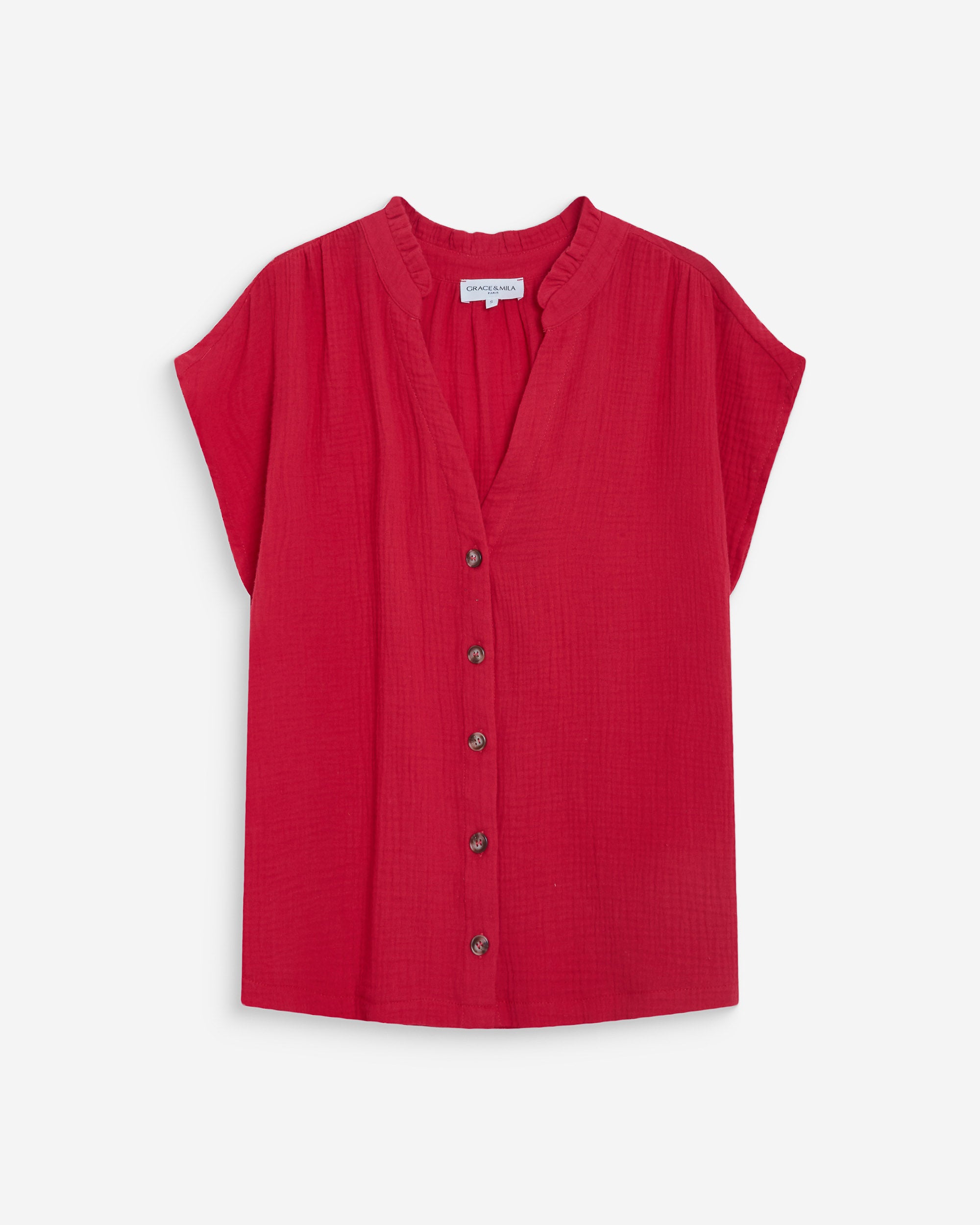 Short sleeve cotton gauze shirt fuchsia Wesra