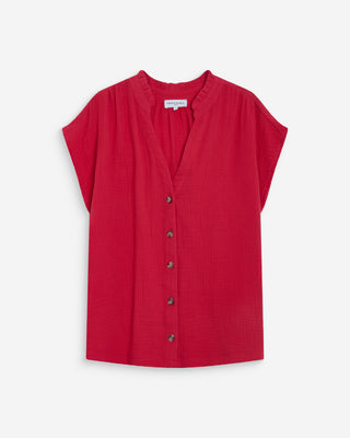 Camisa de gasa de algodón manga corta fuchsia Wesra