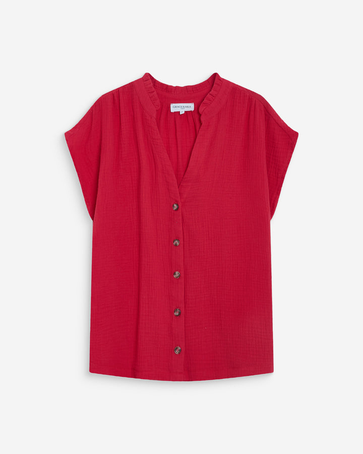 Short sleeve cotton gauze shirt fuchsia Wesra