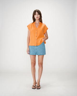 Camisa de gasa de algodón manga corta orange Wesra