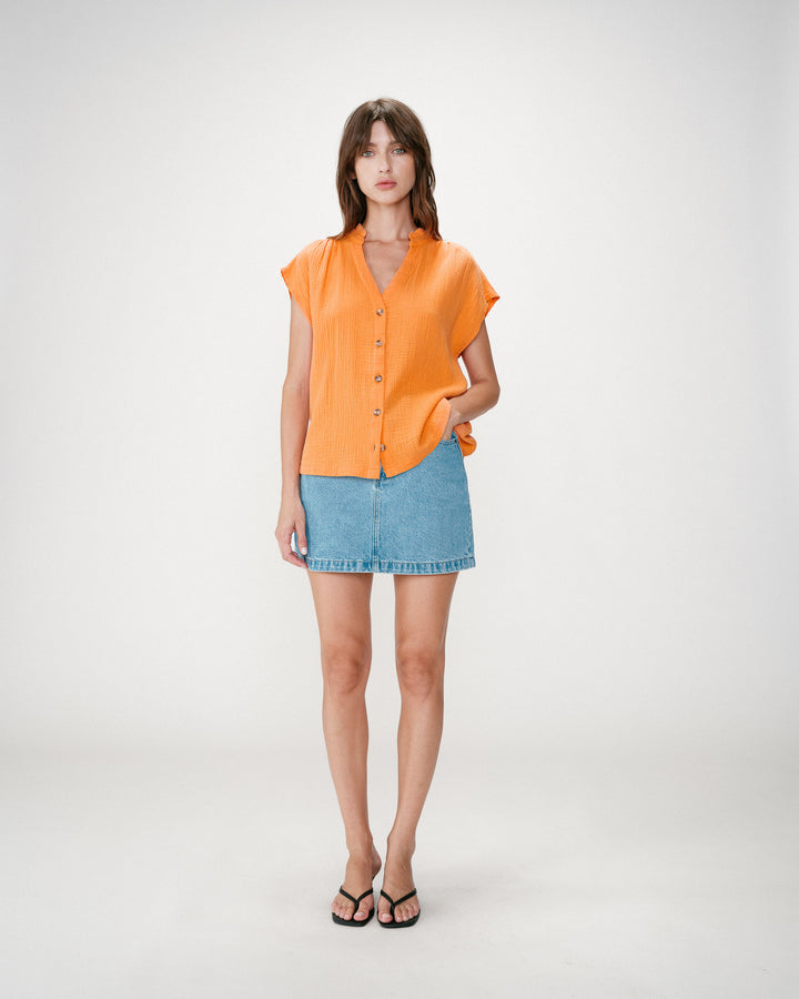 Camisa de gasa de algodón manga corta orange Wesra