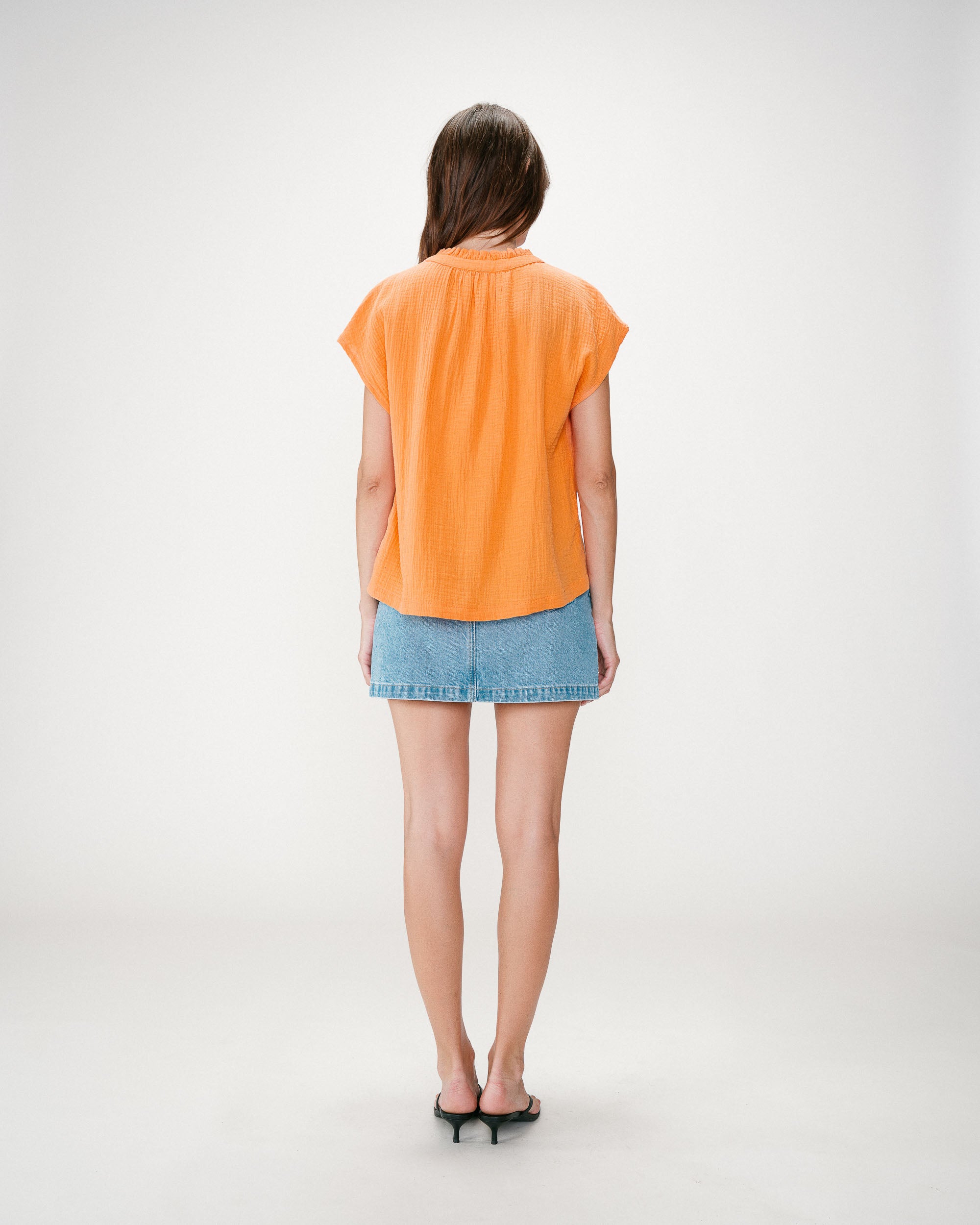Camisa de gasa de algodón manga corta orange Wesra