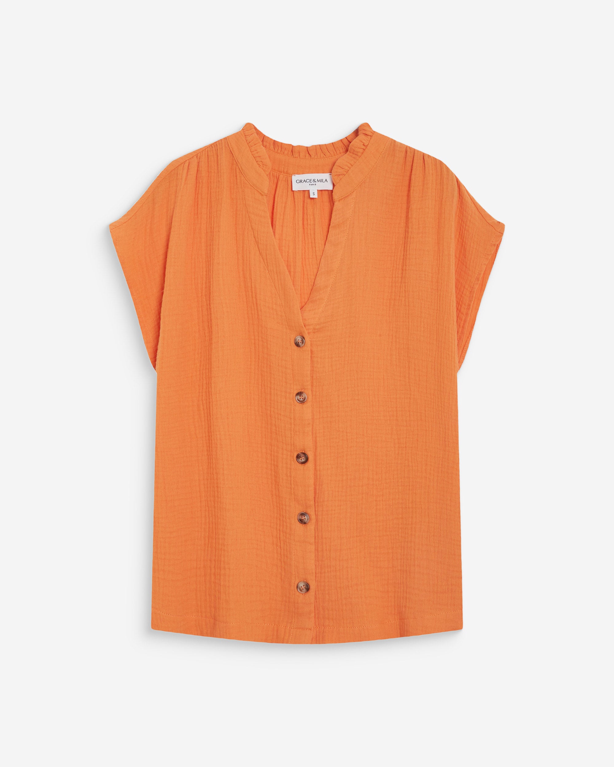 Camisa de gasa de algodón manga corta orange Wesra