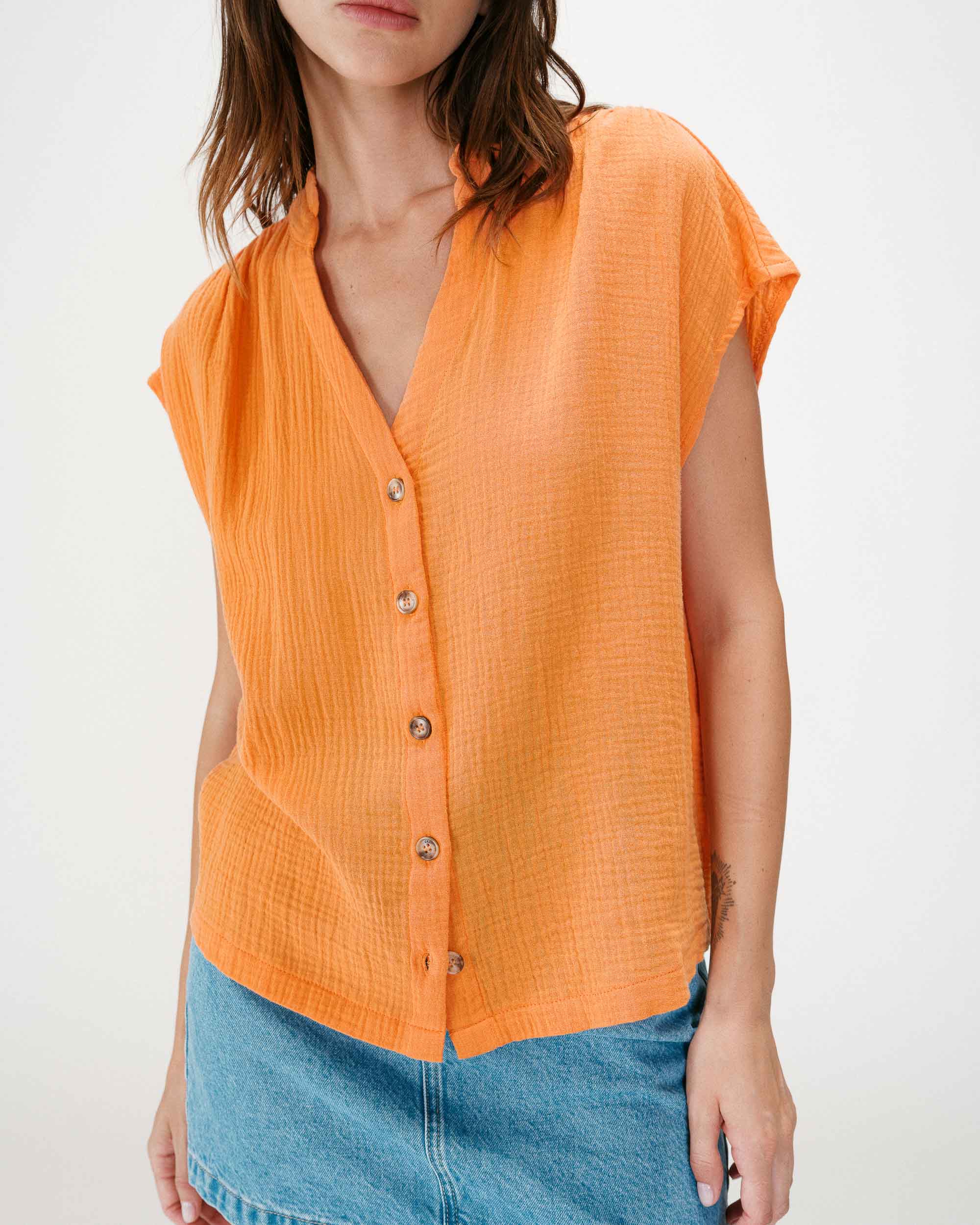 Camisa de gasa de algodón manga corta orange Wesra