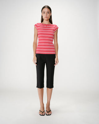 T-shirt col bateau ajusté à rayures rouge Wake