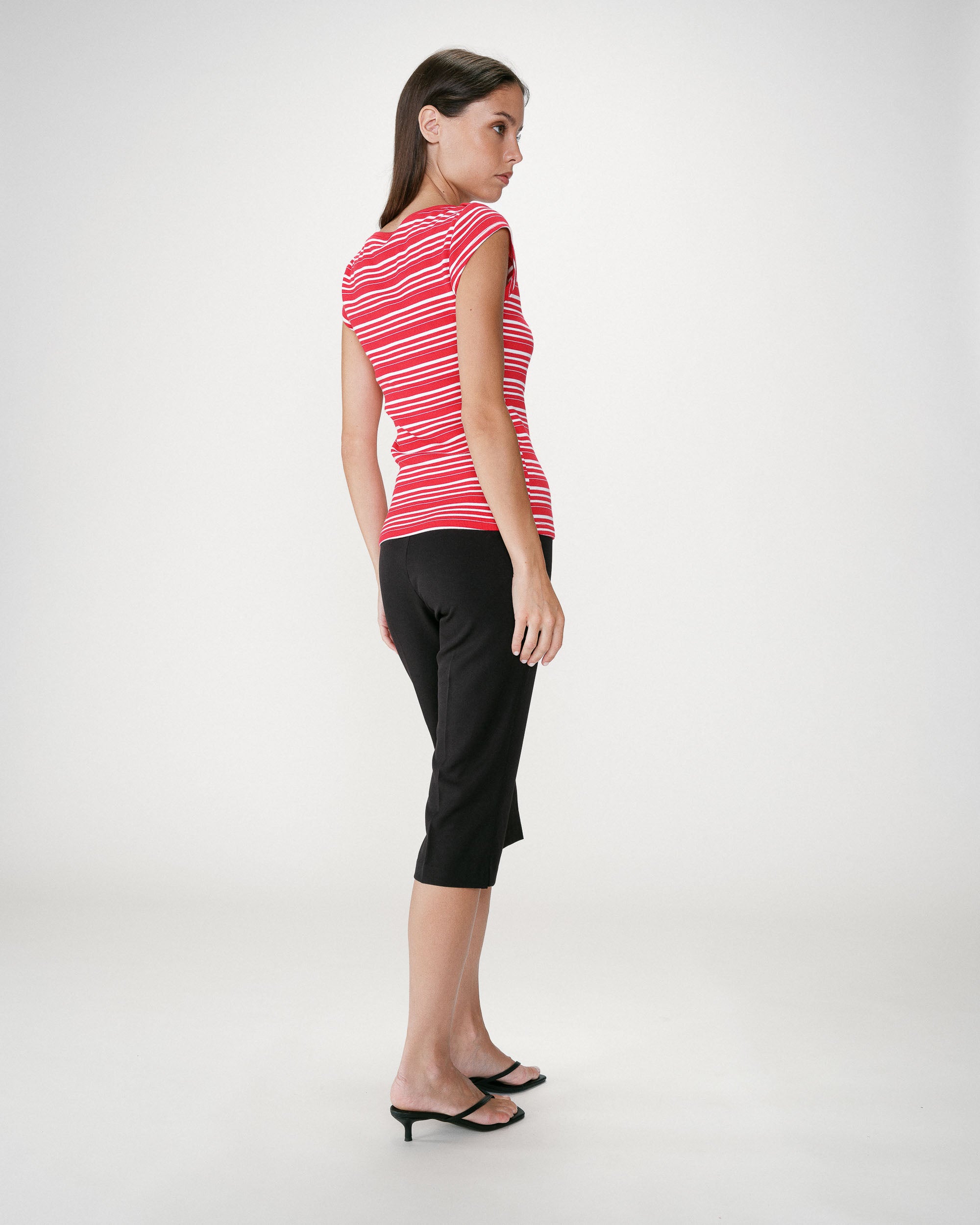 T-shirt col bateau ajusté à rayures rouge Wake