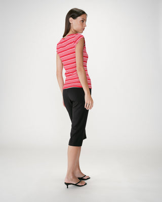 T-shirt col bateau ajusté à rayures rouge Wake