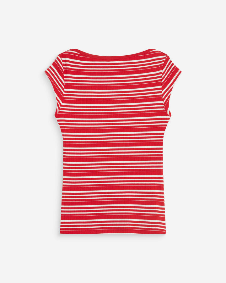 T-shirt col bateau ajusté à rayures rouge Wake