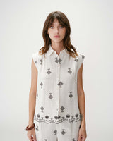 Camisa sin mangas con bordados chocolat Wisenna