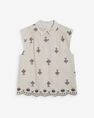 Camisa sin mangas con bordados chocolat Wisenna
