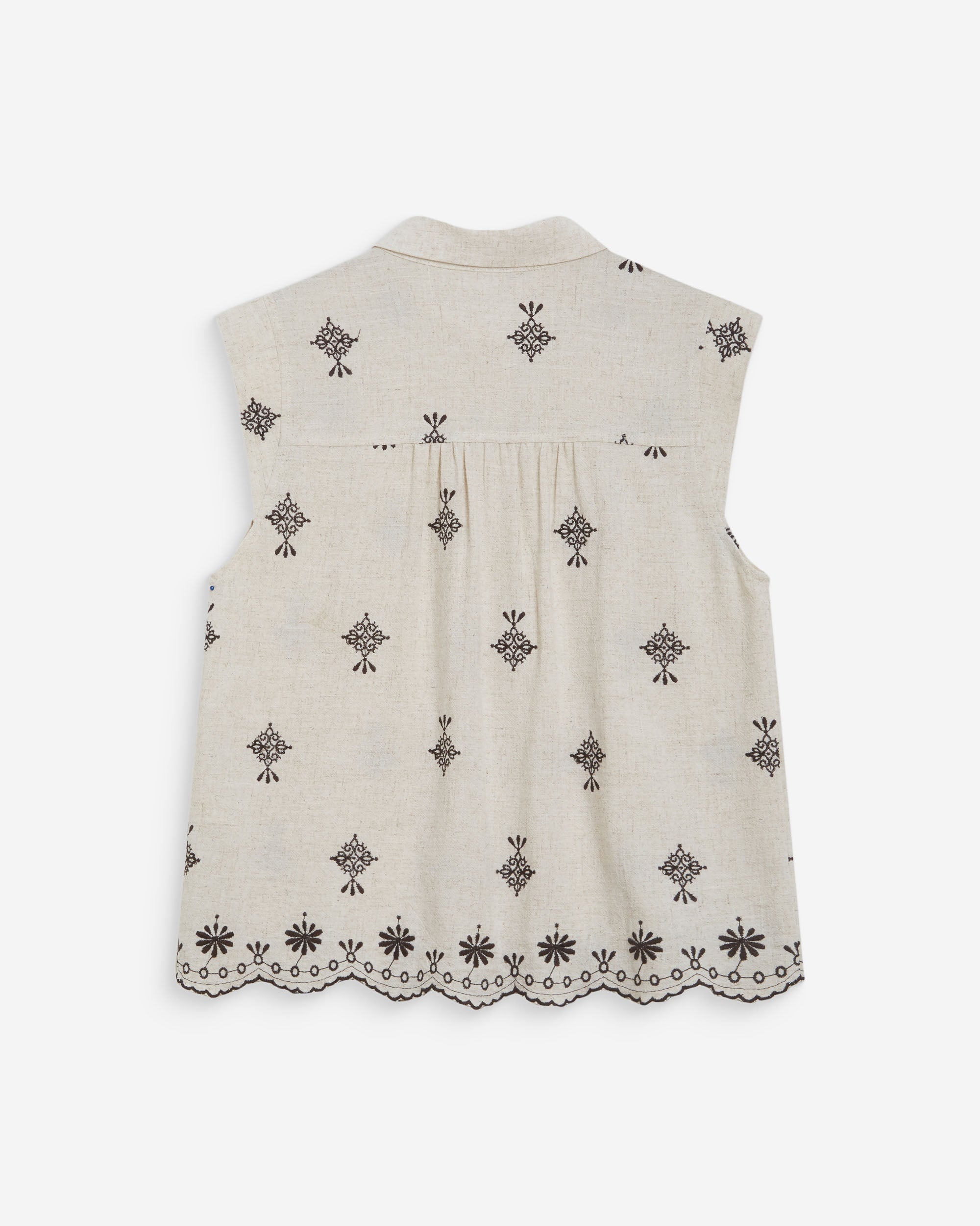 Camisa sin mangas con bordados chocolat Wisenna