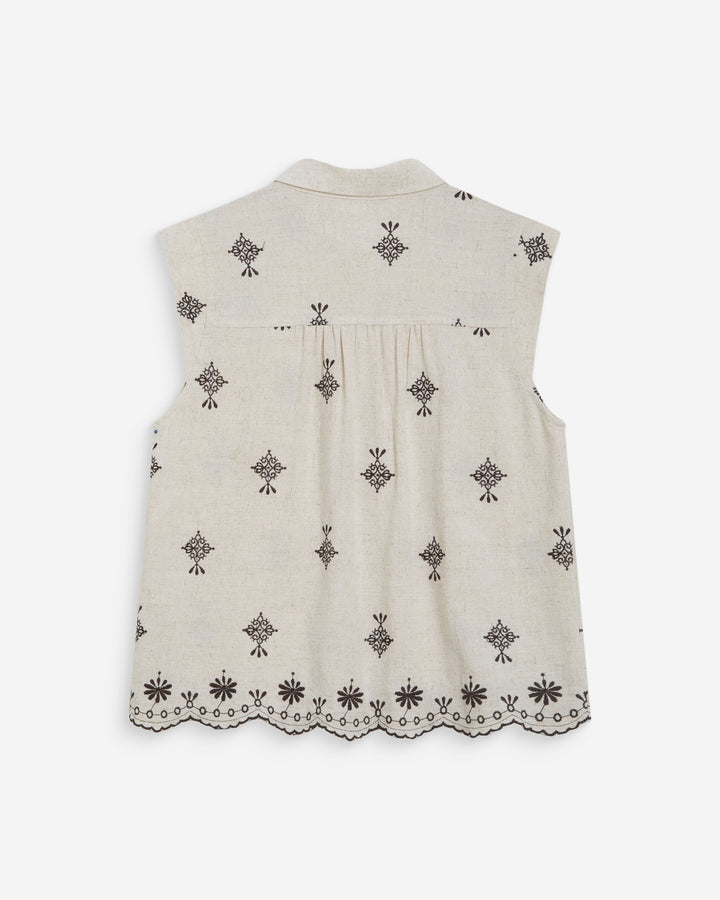 Camisa sin mangas con bordados chocolat Wisenna
