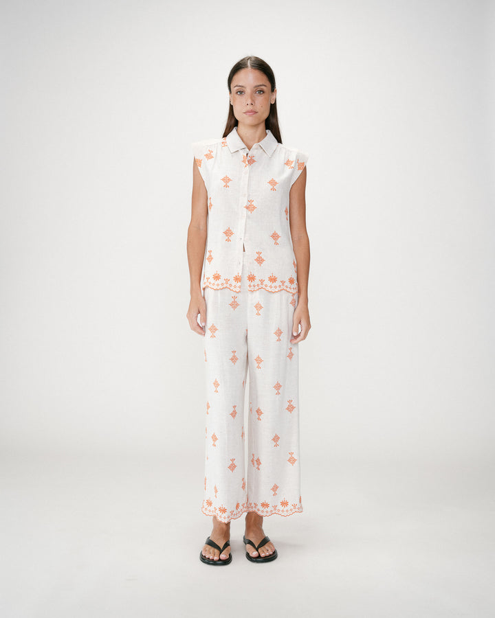 Camisa sin mangas con bordados orange Wisenna