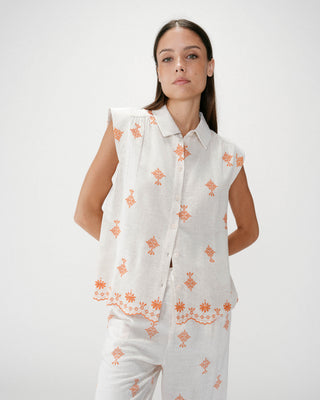 Camisa sin mangas con bordados orange Wisenna