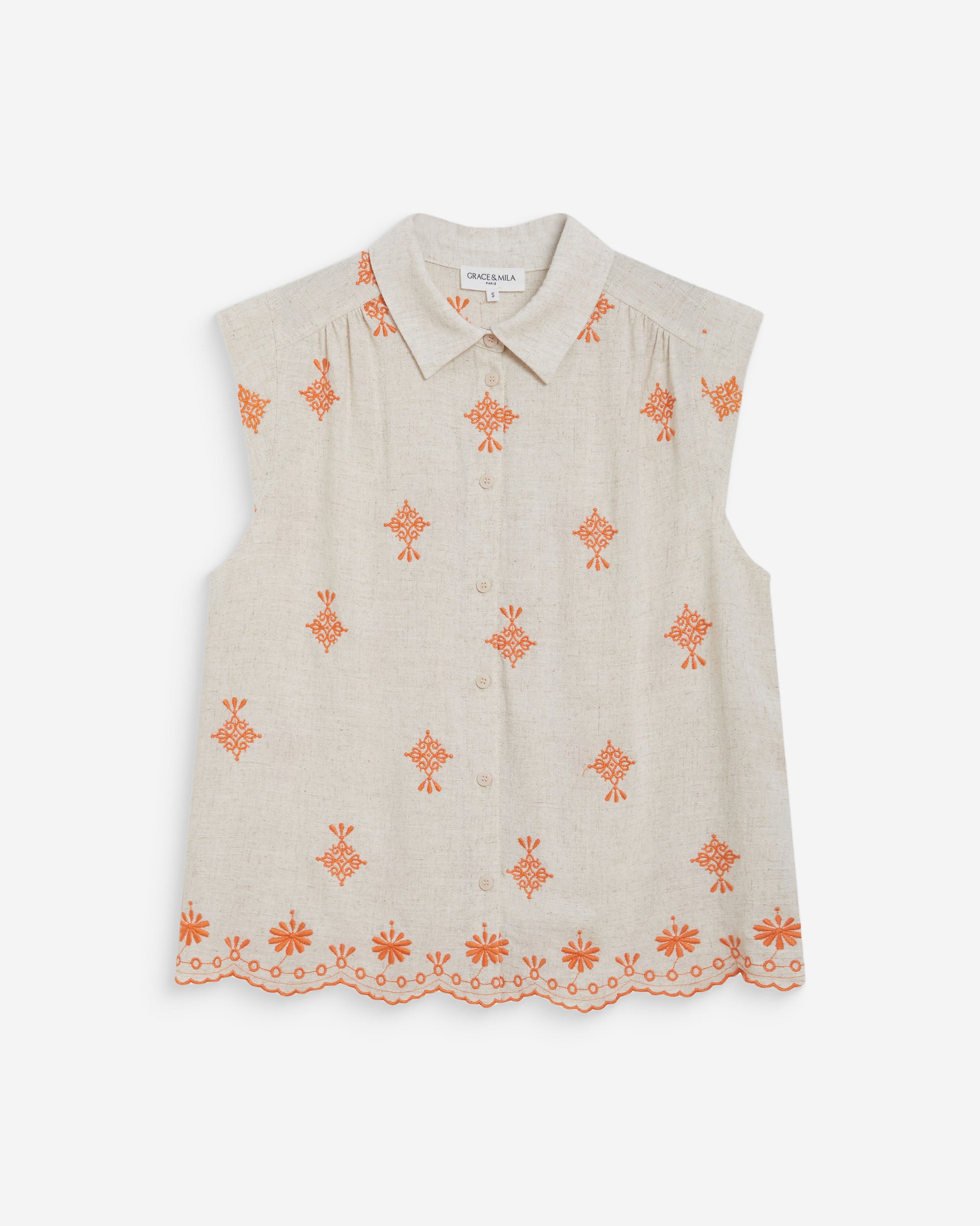 Camisa sin mangas con bordados orange Wisenna