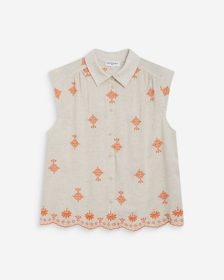 Camisa sin mangas con bordados orange Wisenna