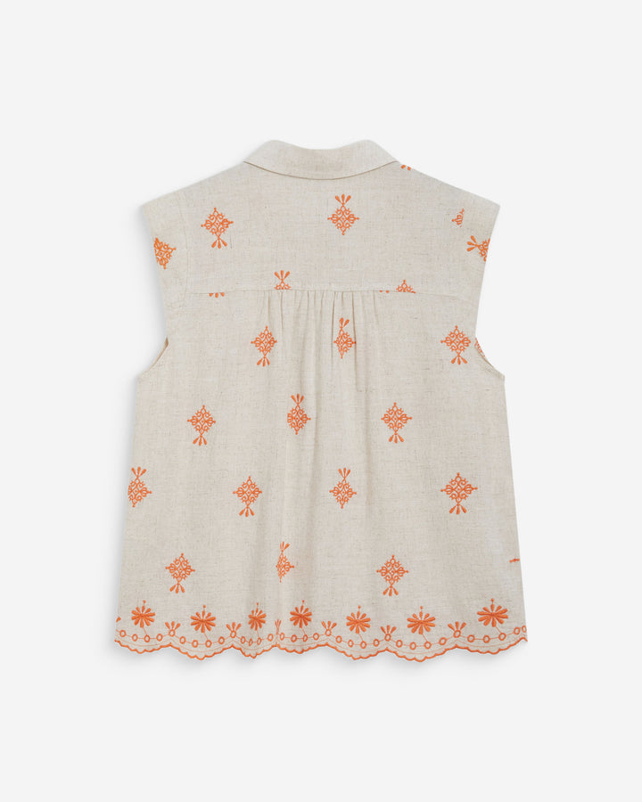 Camisa sin mangas con bordados orange Wisenna