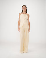 Gilet de tailleur en tencel et lin col carré jaune Winston