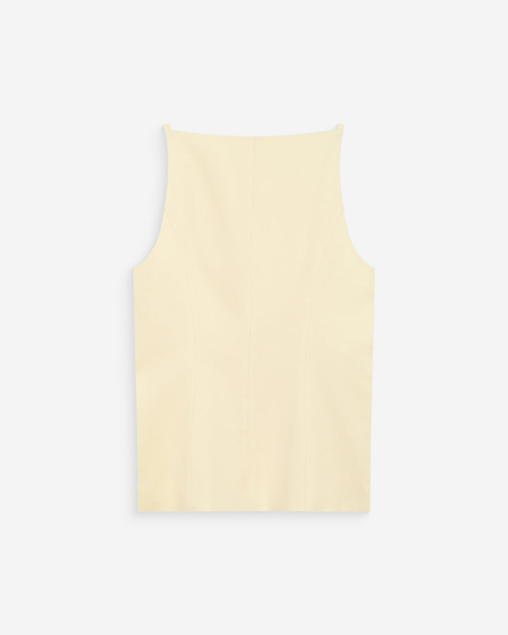 Gilet de tailleur en tencel et lin col carré jaune Winston