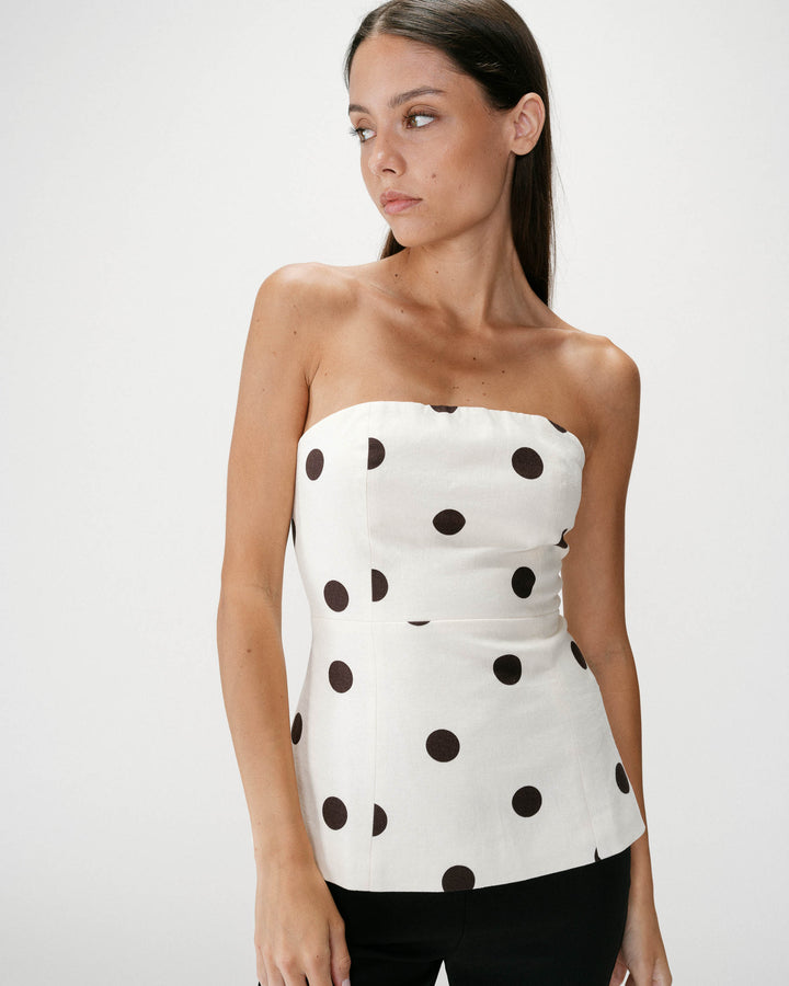 Bustier peplum de lunares ecru Wixie