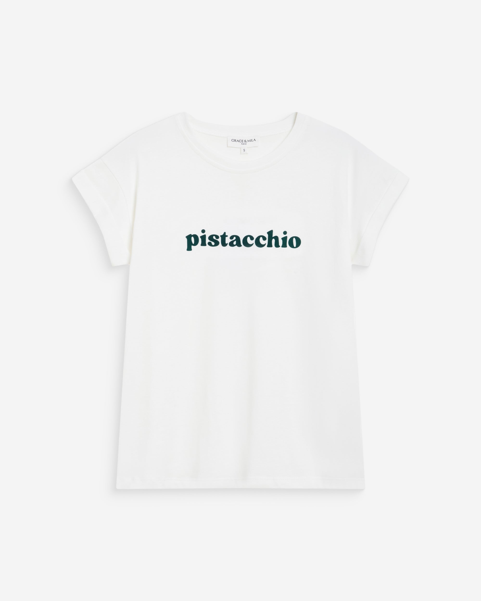 Camiseta de algodón con mensaje bordado emeraude Wylo