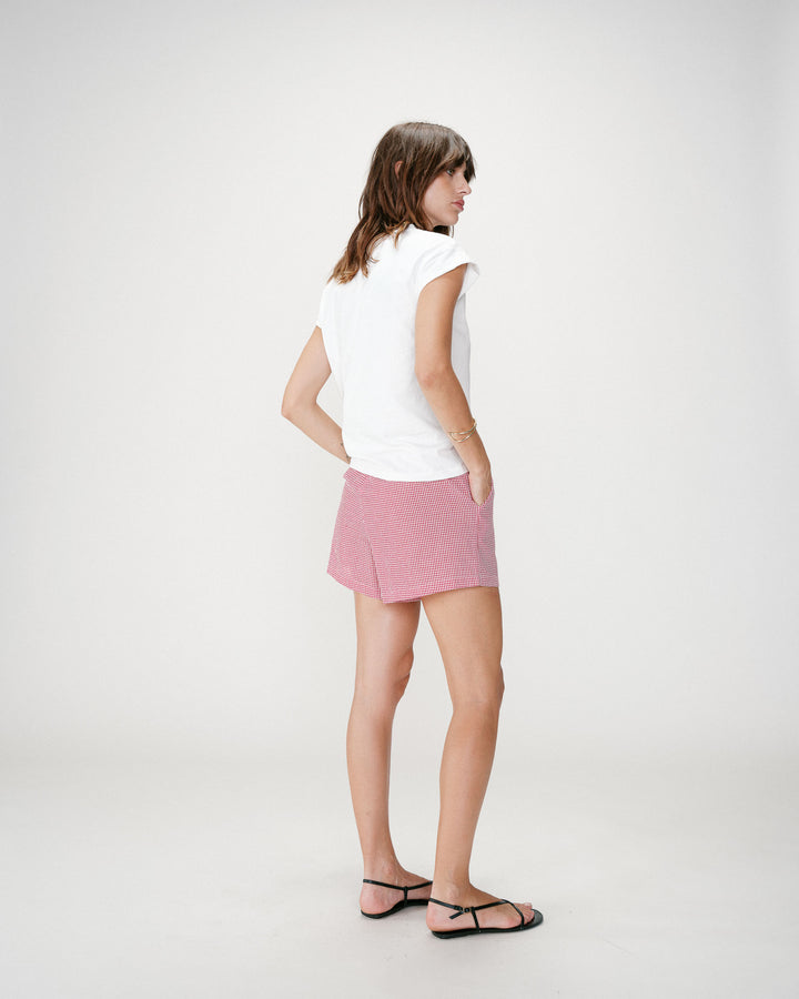 Camiseta de algodón con mensaje bordado fuchsia Wylo