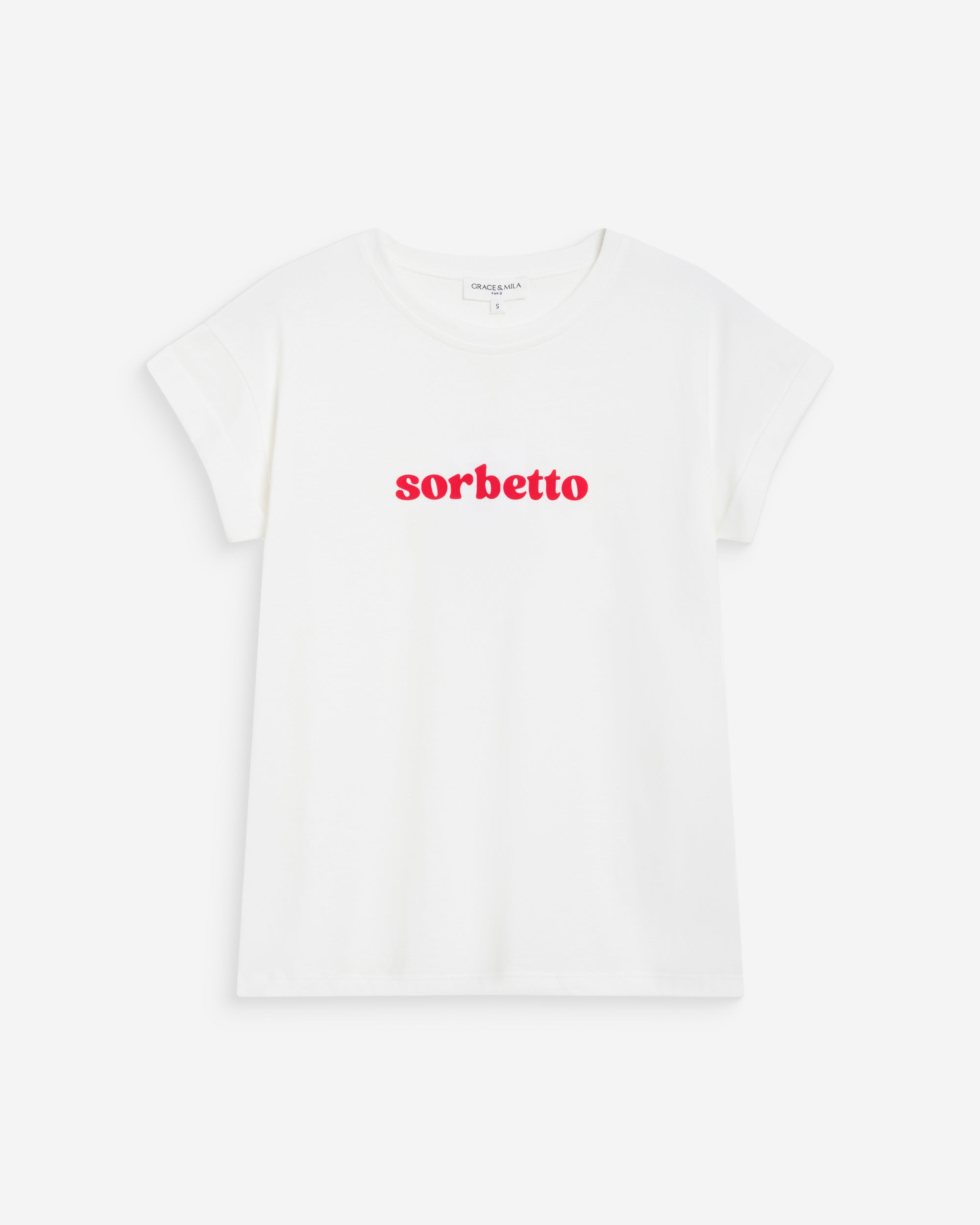 Camiseta de algodón con mensaje bordado fuchsia Wylo