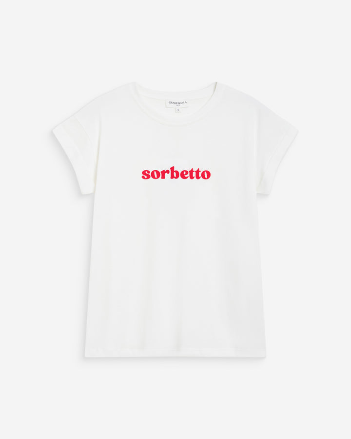 Camiseta de algodón con mensaje bordado fuchsia Wylo