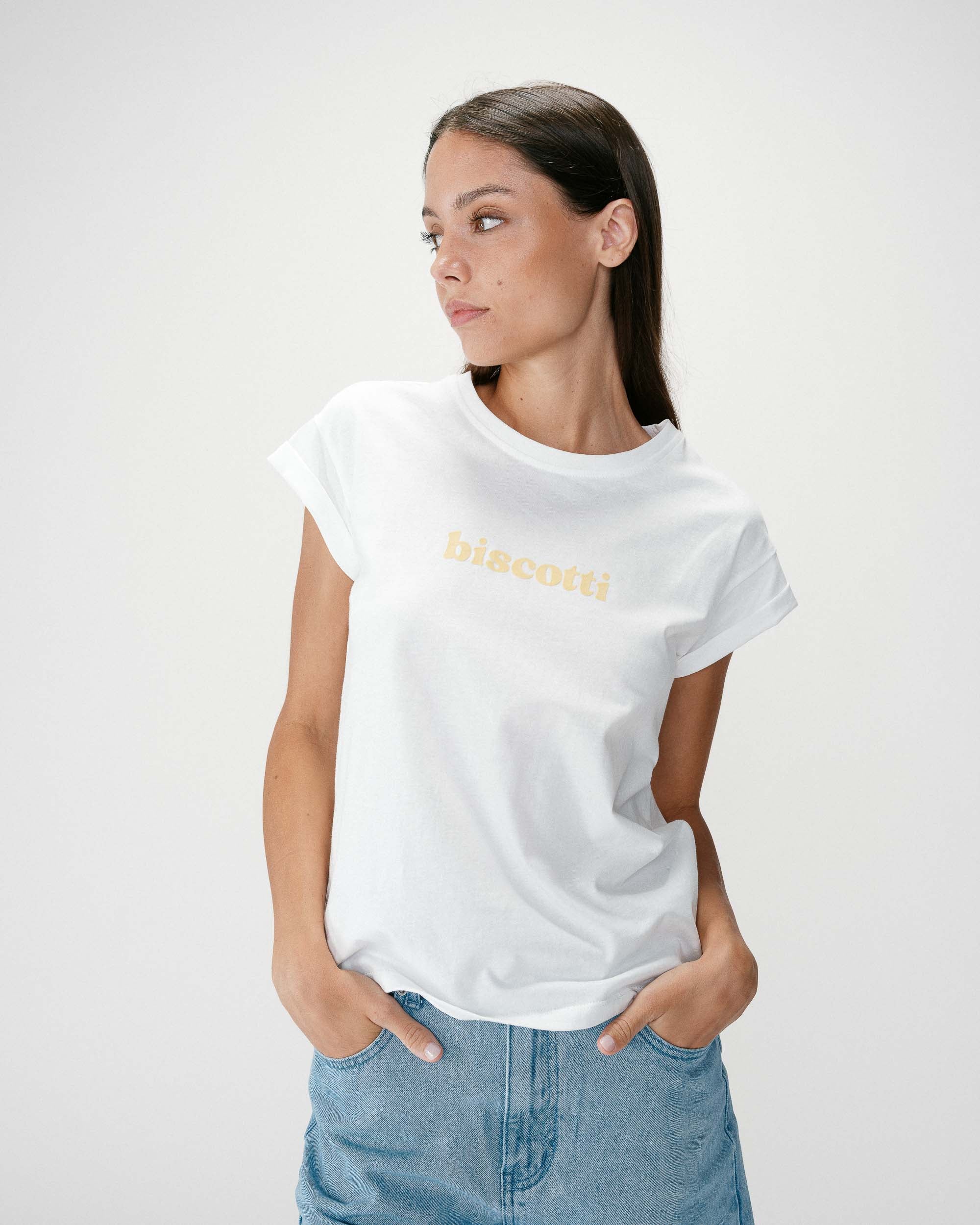 Camiseta de algodón con mensaje bordado jaune Wylo