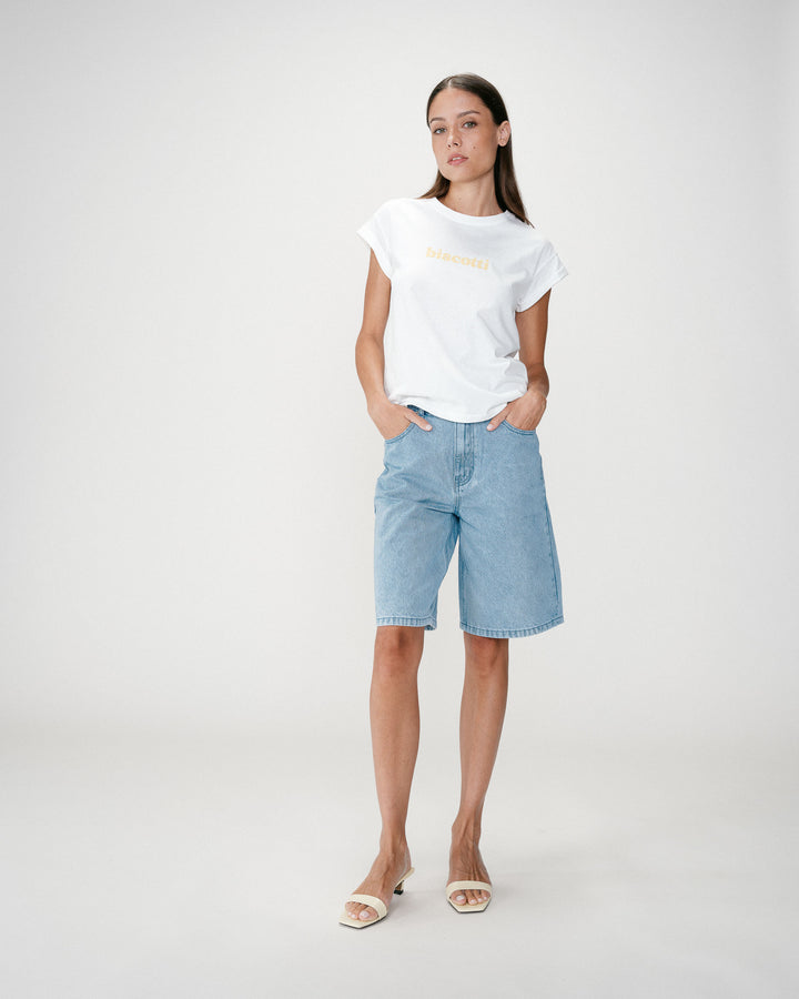 Camiseta de algodón con mensaje bordado jaune Wylo