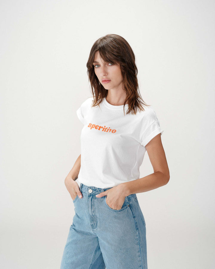 Camiseta de algodón con mensaje bordado orange Wylo