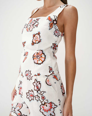 Fitted floral print square-neck top ecru Windsor