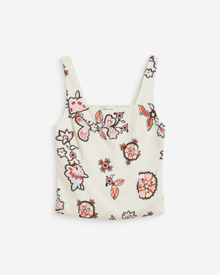 Fitted floral print square-neck top ecru Windsor
