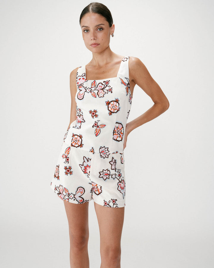Fitted floral print square-neck top ecru Windsor