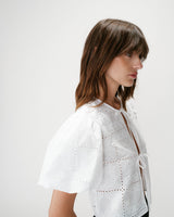 Blusa bordada con lazo y mangas globo white Wylette