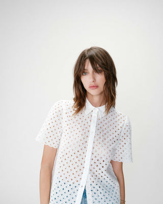 Camisa de encaje manga corta white Waverine
