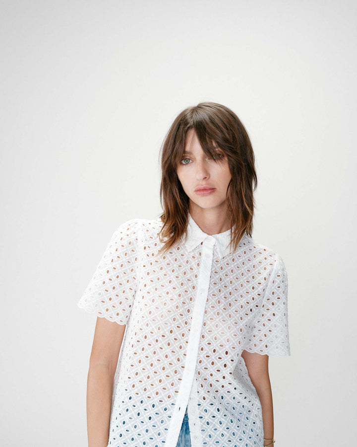 Camisa de encaje manga corta white Waverine