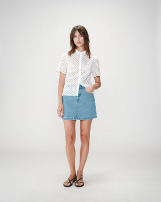Camisa de encaje manga corta white Waverine