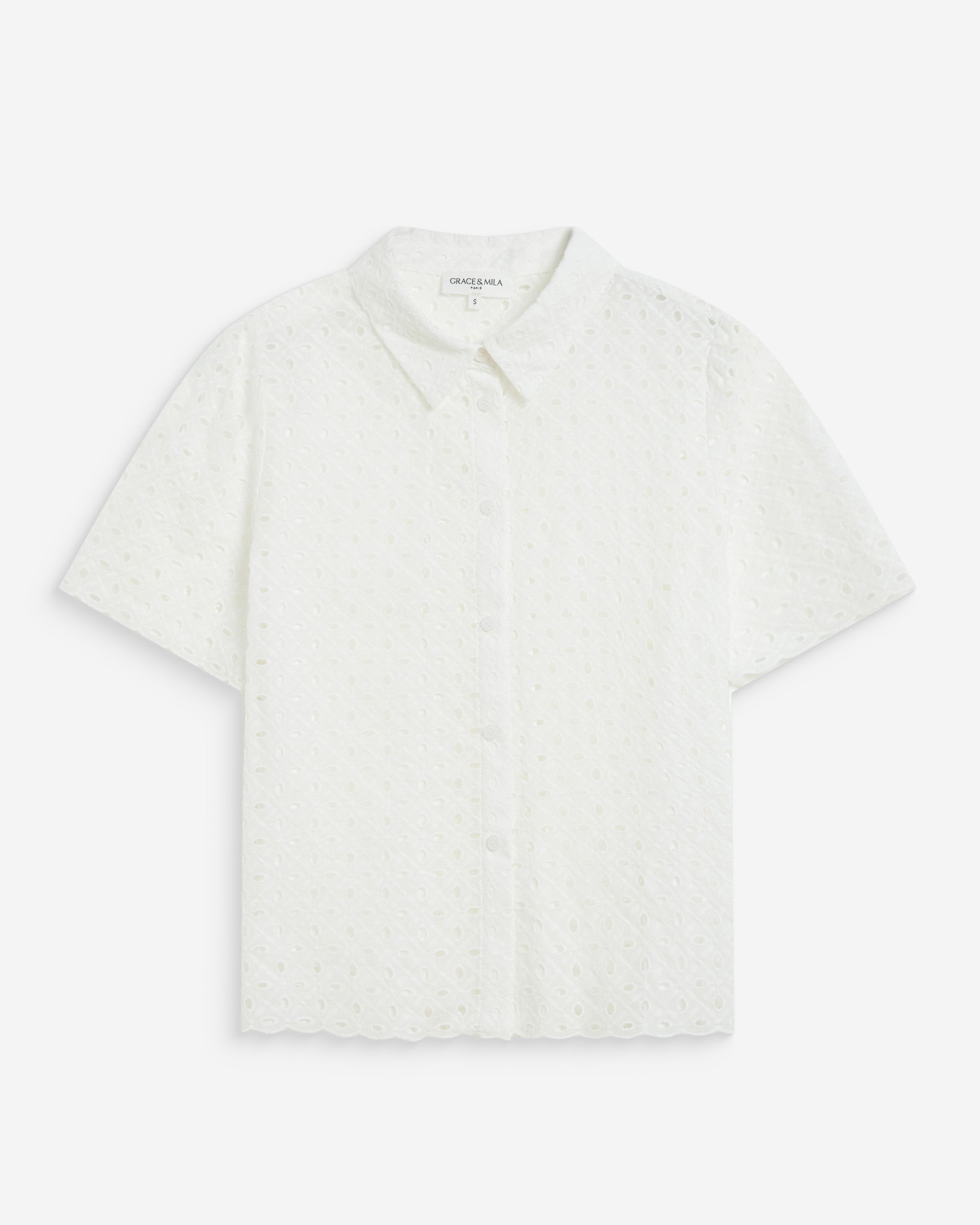 Camisa de encaje manga corta white Waverine