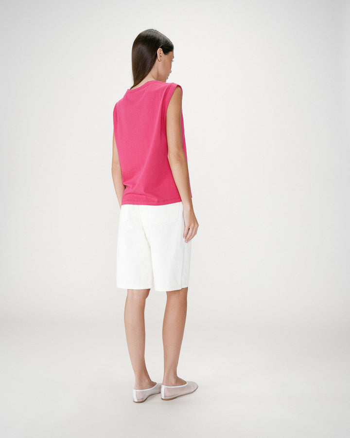 Top de algodón cuello redondo con mensaje fuchsia Willow