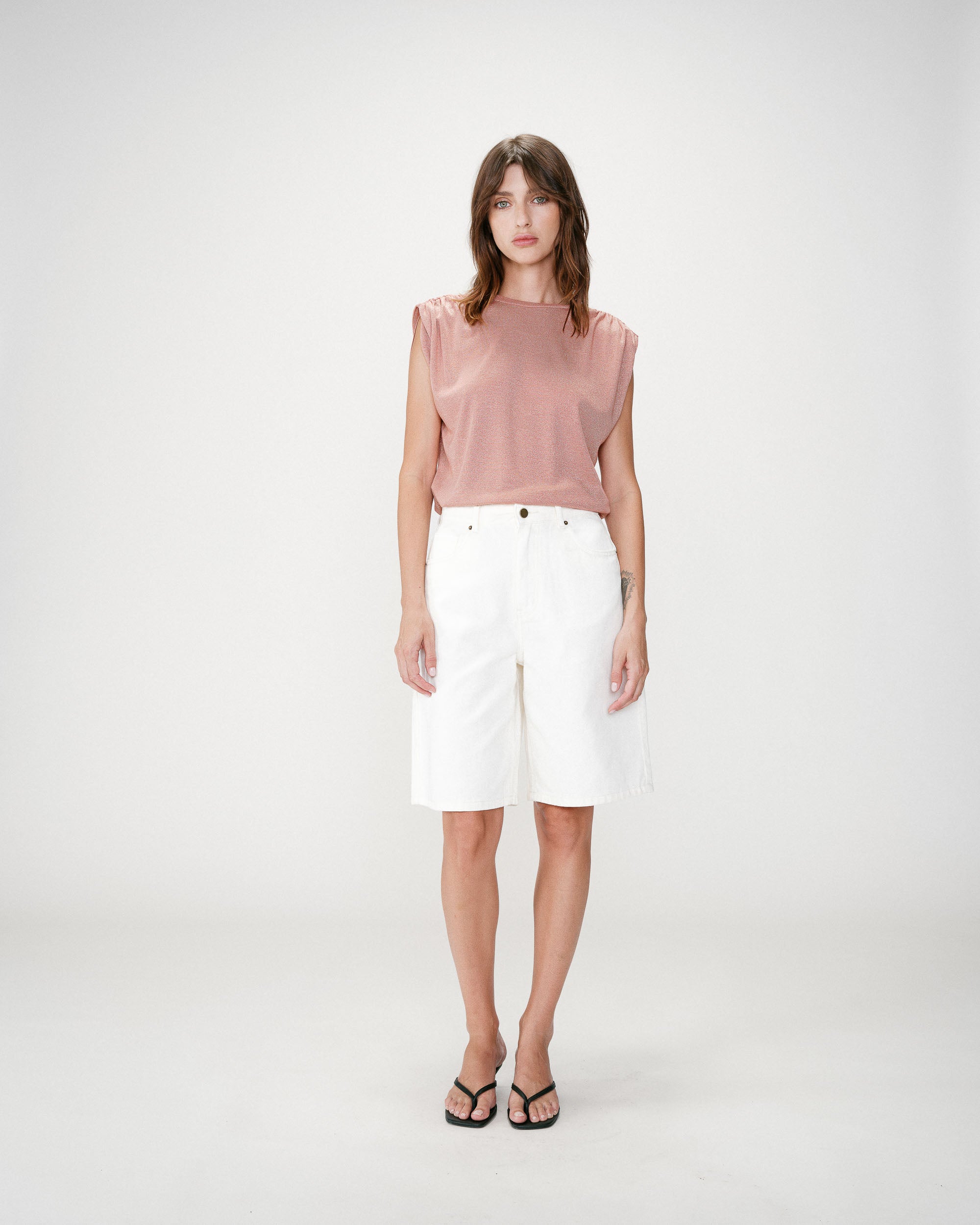 Top de lurex sin mangas cuello redondo rose Winny