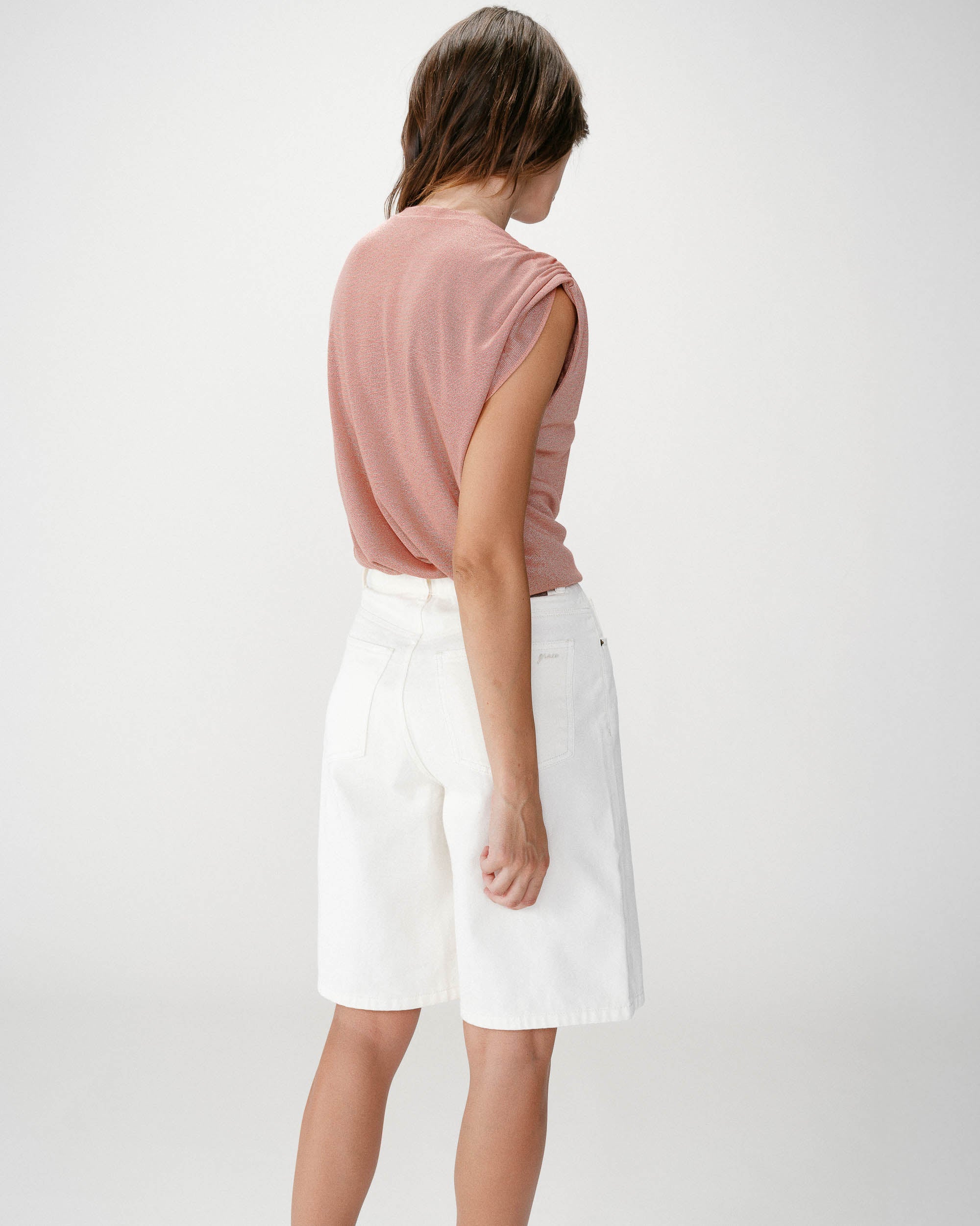 Top de lurex sin mangas cuello redondo rose Winny
