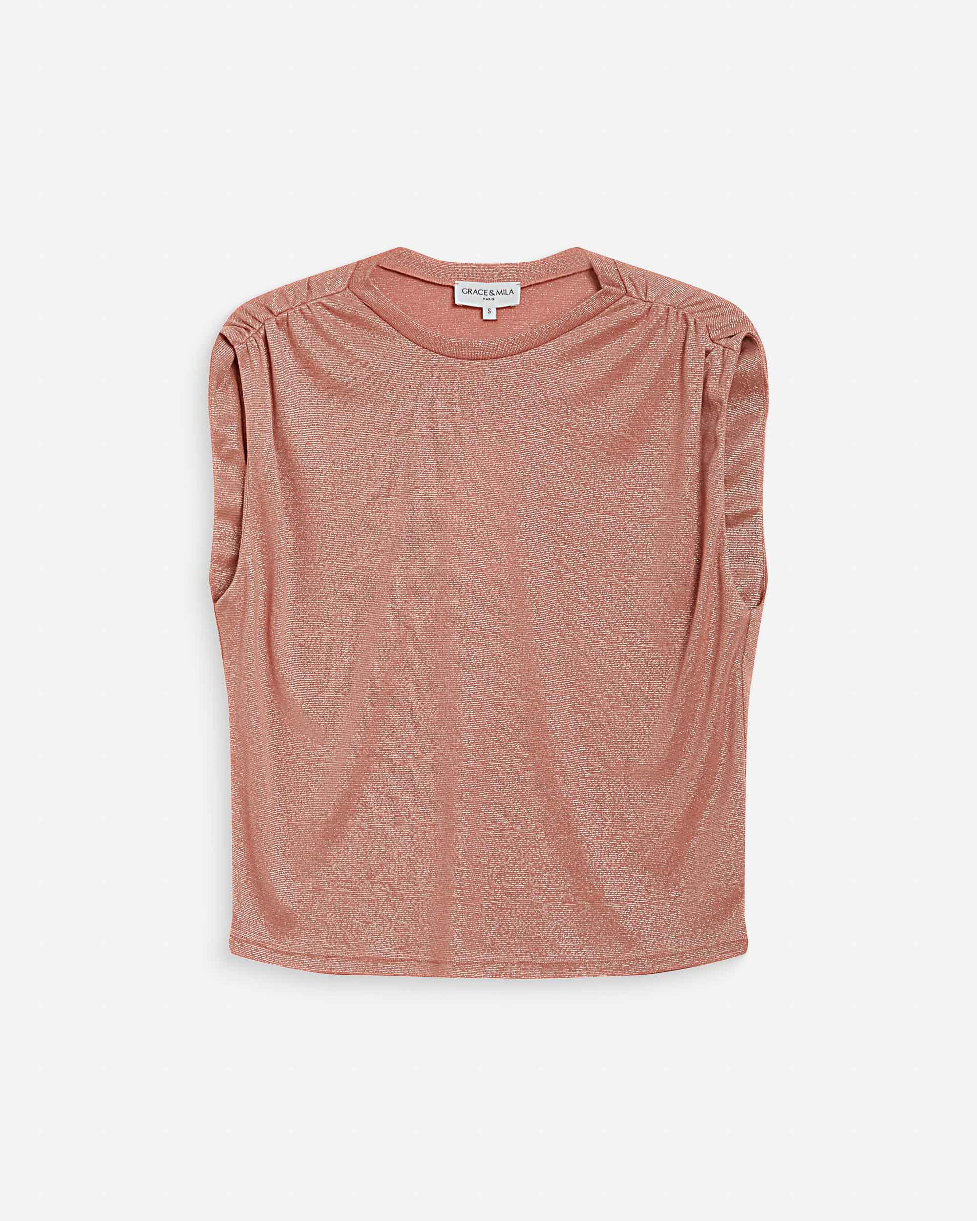 Top de lurex sin mangas cuello redondo rose Winny