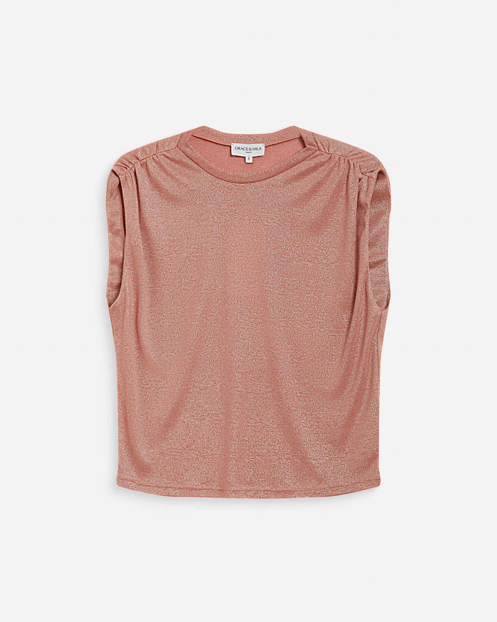 Top de lurex sin mangas cuello redondo rose Winny